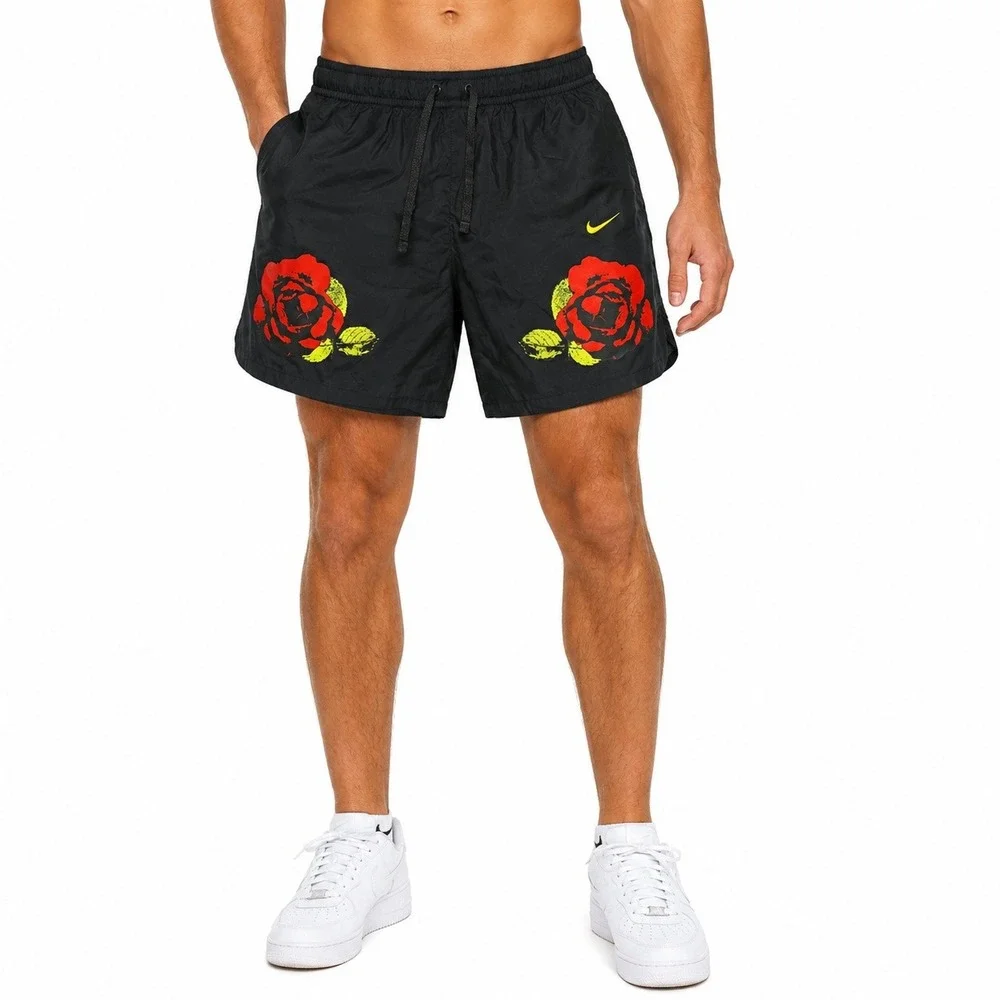 Nike Sportswear Rose Graphic Shorts Mens Large Black Floral Athletic FJ1649-060